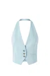 Pinko Light Blue Crop Vest With Halter Neckline And Button Closure In Viscose Woman In Clear Blue