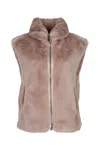 Pinko High Collar Faux Fur Vest In Beige In Neutral