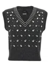 Pinko Sleeveless Knit Vest With Rhinestone Accents In Gray