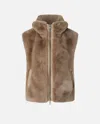 Pinko High Collar Faux Fur Vest In Beige
