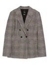 Pinko Double-breasted Tailored Jacket With Plaid Pattern In Brown