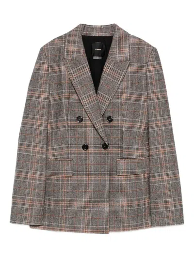Pinko Checked Double-breasted Fitted Jacket In Gray