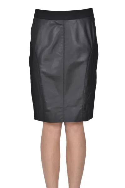 Pinko Giocasta Leather And Denim Skirt In Black