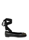 Pinko Black Ballerinas With Black Ribbon In Leather Woman In Black
