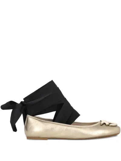 Pinko Gioia 02 Ribbon-detail Ballet Flats In Gold