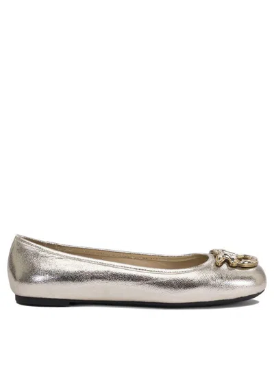Pinko 'gioia 03' Metallic Ballet Shoes With Love Birds Diamond Cut Logo