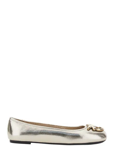 Pinko 'gioia 03' Metallic Ballet Shoes With Love Birds Diamond Cut Logo