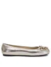 Pinko Gioia 03 Metallic Ballet Shoes With Love Birds Diamond Cut Logo In Laminated Leather Woman In Grey