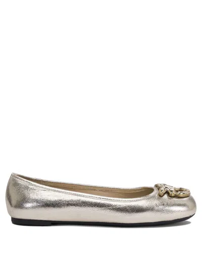 Pinko Gioia 03 Metallic Ballet Shoes With Love Birds Diamond Cut Logo In Laminated Leather Woman In Grey