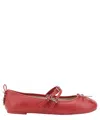 Pinko Nappa Leather Ballet Flats With Straps And Bow In Red