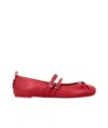 Pinko Nappa Leather Ballet Flats With Straps And Bow In Red
