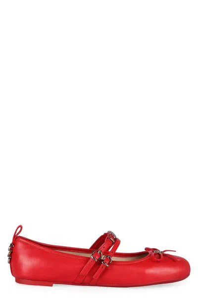 Pinko Gioia Leather Ballet Flats In Red