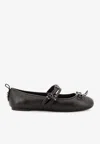 Pinko Nappa Leather Ballet Flats With Straps And Bow In Black