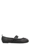 Pinko Nappa Leather Ballet Flats With Straps And Bow In Black