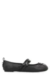 Pinko Nappa Leather Ballet Flats With Straps And Bow In Black