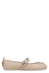 Pinko Nappa Leather Ballet Flats With Straps And Bow In Ecru