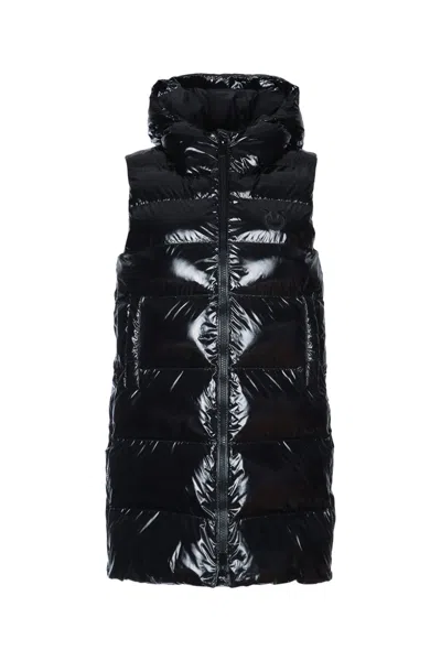 Pinko Hooded Sleeveless Quilted Jacket Shine In Black