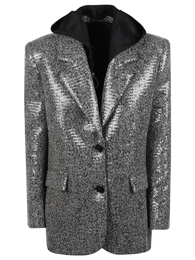 Pinko Giunchiglia Structured Silver Textured Blazer In Gray