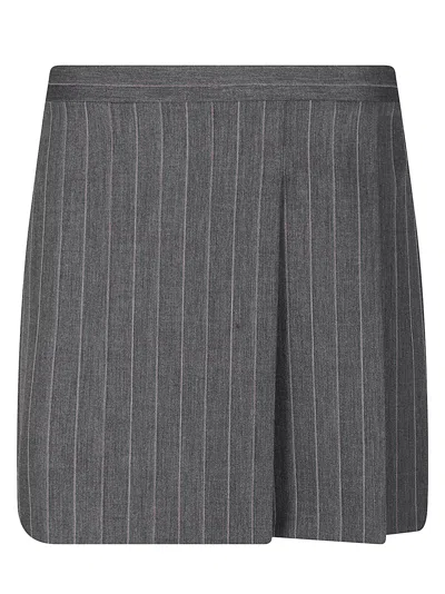 Pinko Giunco Pinstriped Flared Tailored Mini Skirt In Gray