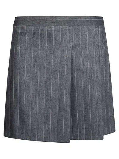 Pinko Giunco Wool-blend Pinstripe Tailored Mini Skirt In Gray