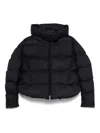 Pinko Cropped Navy Blue Quilted Coat With High Neck And Logo Patch In Multi