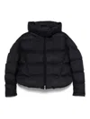 Pinko Cropped Navy Blue Quilted Coat With High Neck And Logo Patch In Blue