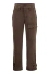 Pinko Globo Stretch Cotton Cargo Trousers In Brown