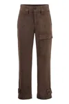 Pinko Globo Stretch Cotton Cargo Trousers In Marrone
