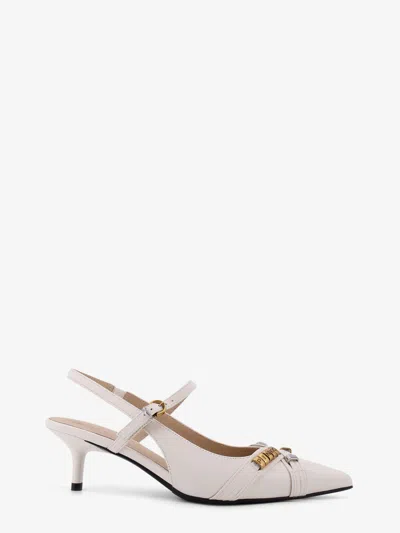 Pinko Gloria 18 Leather Pump With Metal Lettering Detail In White