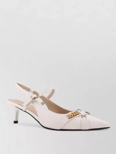 Pinko Gloria 18 Leather Slingback Pump Metal Lettering In White