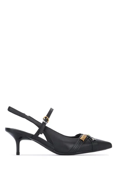 Pinko Gloria 18 Leather Pumps With Metal Lettering Detail In Black
