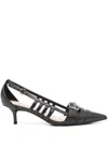 Pinko Black Mid-heel Pumps With Stylish Cutouts And Buckle Detail