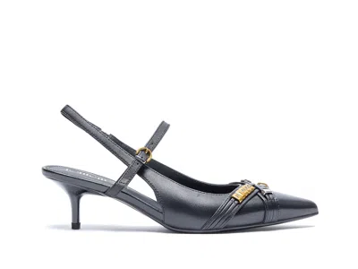 Pinko Gloria 18 Leather Pumps With Metal Lettering Detail In Black
