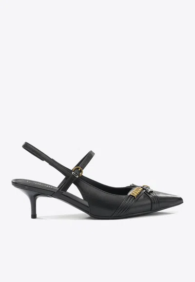 Pinko Gloria 18 Leather Pumps With Metal Lettering Detail In Black