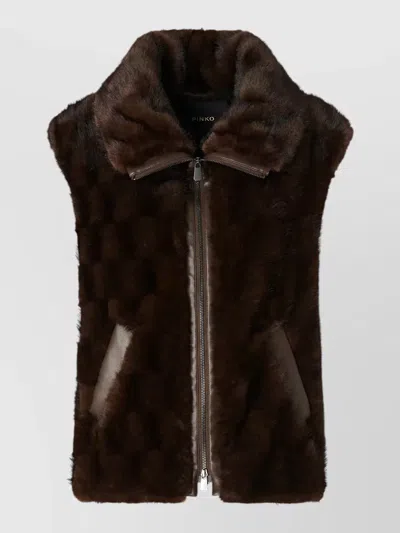 Pinko Glossinia Aspen High Collar Faux Fur Gilet In Brown