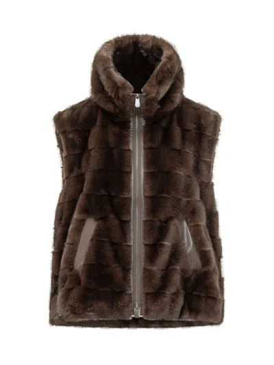 Pinko Glossinia Gilet Vest In Marrone Chicco Di Caffe