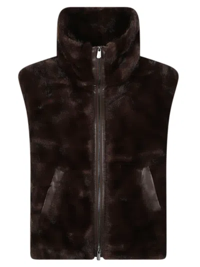Pinko Glossinia Plush High-collar Boxy Faux-fur Vest In Brown