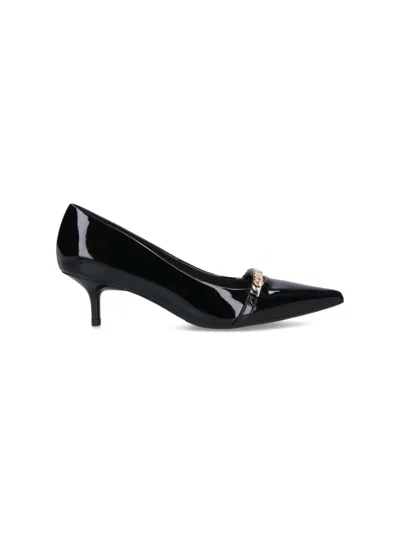 Pinko Glossy Black Patent Pointed-toe Pumps With Chain Detail