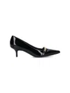 Pinko Glossy Leather Pump With Pointed Toe And Logo Chain Detail In Black