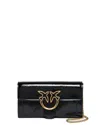 Pinko Glossy Black Shoulder Bag With Gold Emblem In Black
