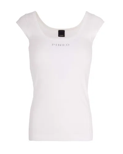 Pinko Glossy Embossed Love Birds Motif Tank Top In White
