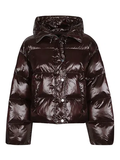 Pinko Glossy Impasto Down Polyamide Jacket In Brown