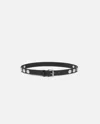 Pinko Glossy Leather Belt With Flat Studs In Noir-vieil Argent
