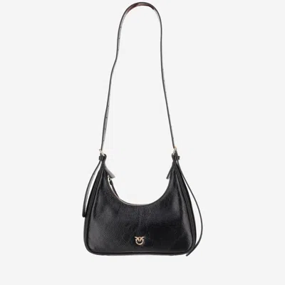 Pinko Glossy Leather Hobo Bag In Black