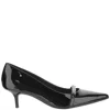 Pinko Glossy Leather Pump With Pointed Toe And Logo Chain Detail In Black