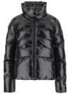 Pinko Cropped Black Down Coat With Glossy Finish And High Collar In Multi