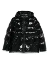Pinko Oversized Black Puffy Coat With Glossy Finish And Hood In Black
