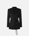 Pinko Glossy Satin Blazer With Belt And Sphere Accent In Black