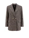 Pinko Textured Tweed Blazer Notched Lapels In Brown