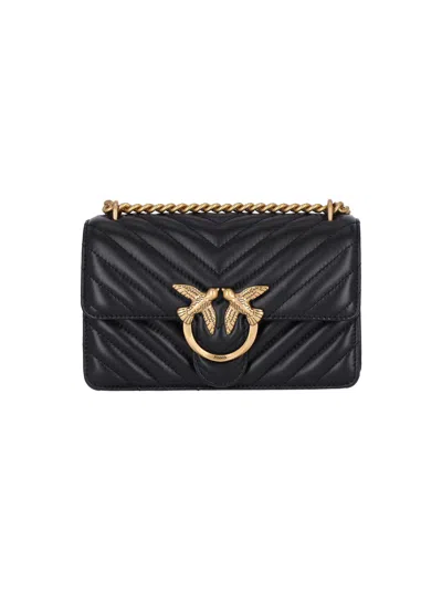 Pinko Goatskin Leather Shoulder Bag With Cotton Lining In Black